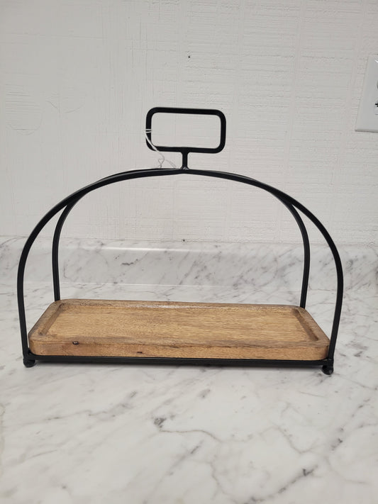 Rustic Wood Tray with Metal Handle Frame | Farmhouse Decorative Serving Tray | Kitchen Counter Decor | Coffee Bar Organizer