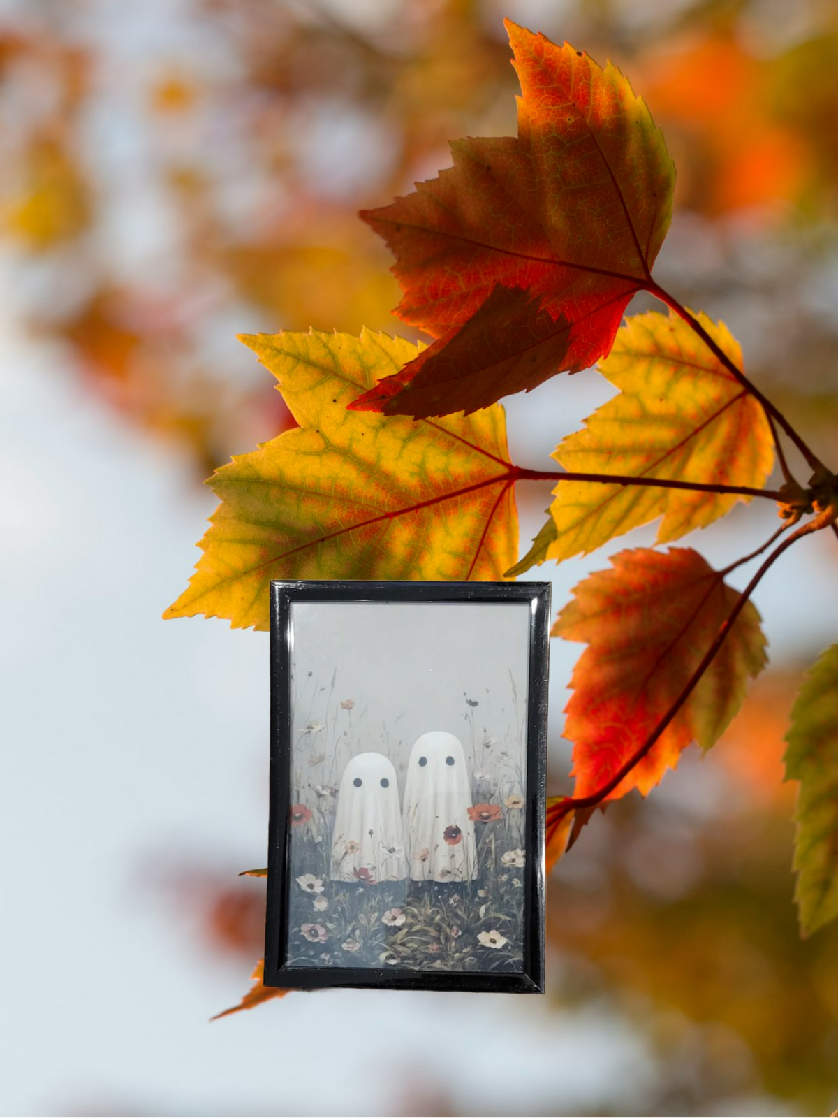 Cute Ghosts in Flower Field Framed Art | Cottagecore Halloween Decor