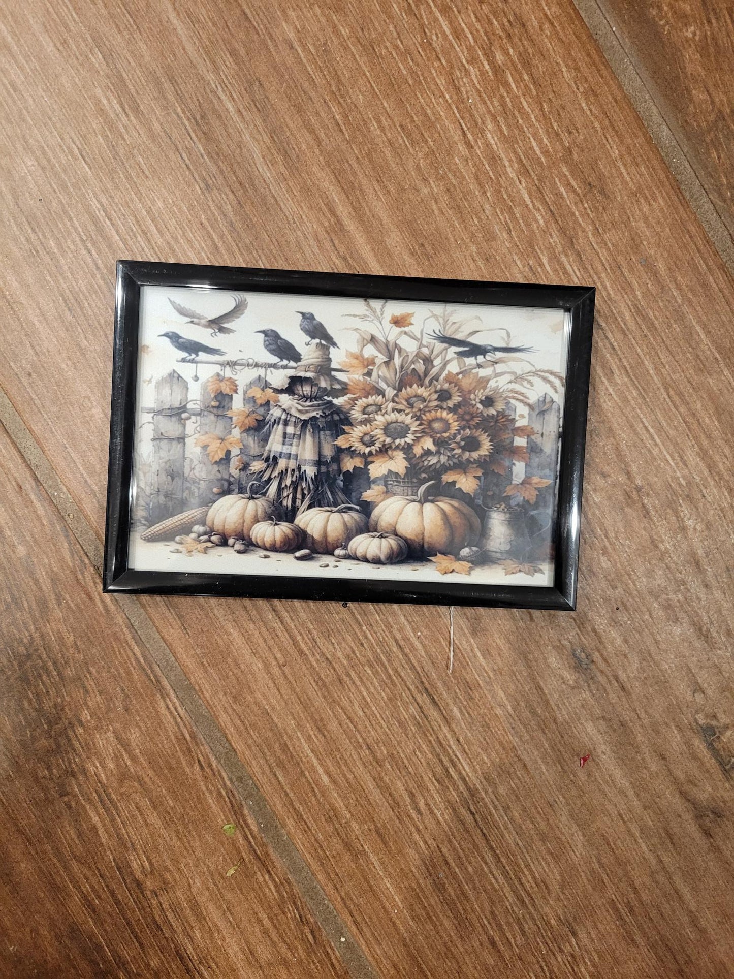 Rustic Fall Scarecrow and Sunflower – Autumn Pumpkins and Crows Farmhouse Decor