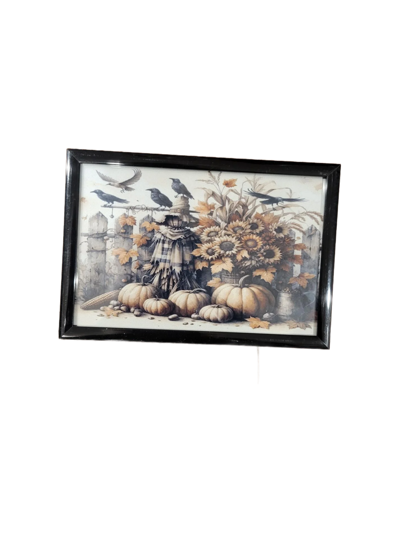 Rustic Fall Scarecrow and Sunflower – Autumn Pumpkins and Crows Farmhouse Decor