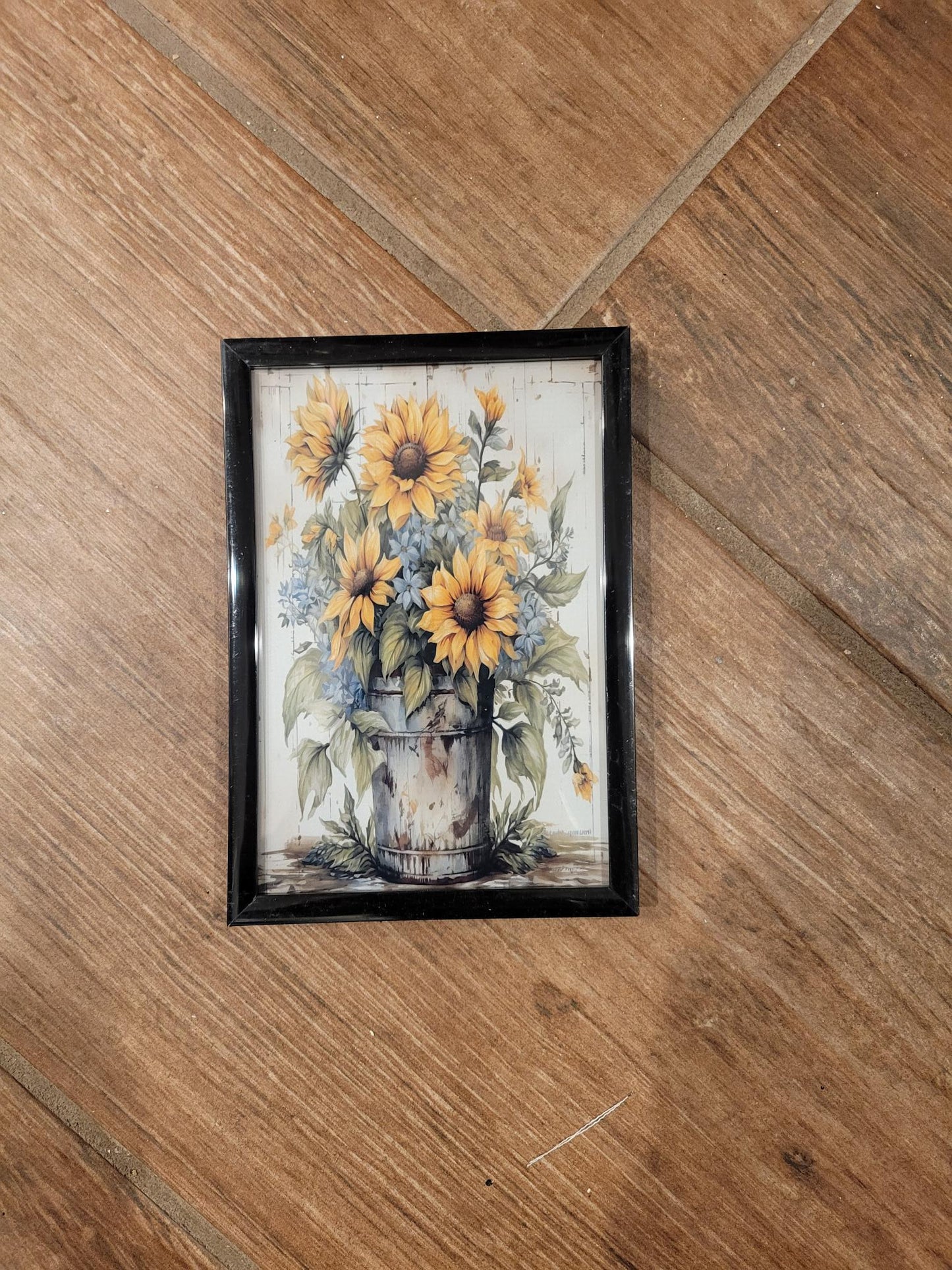 Rustic Sunflower Picture – Country Farmhouse Floral Print in 4x6 Black Frame
