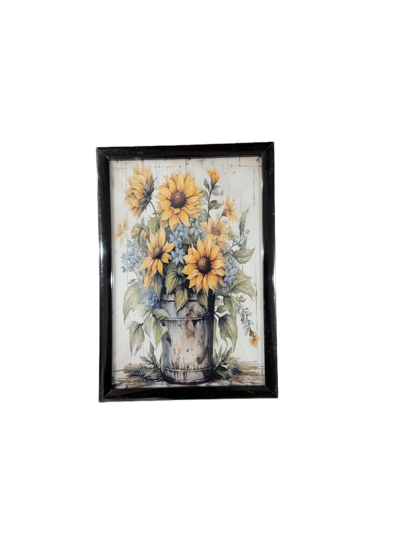 Rustic Sunflower Picture – Country Farmhouse Floral Print in 4x6 Black Frame