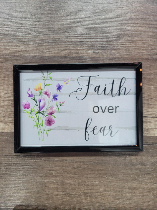 Faith Over Fear Floral Framed Picture | Inspirational Christian Farmhouse Deco