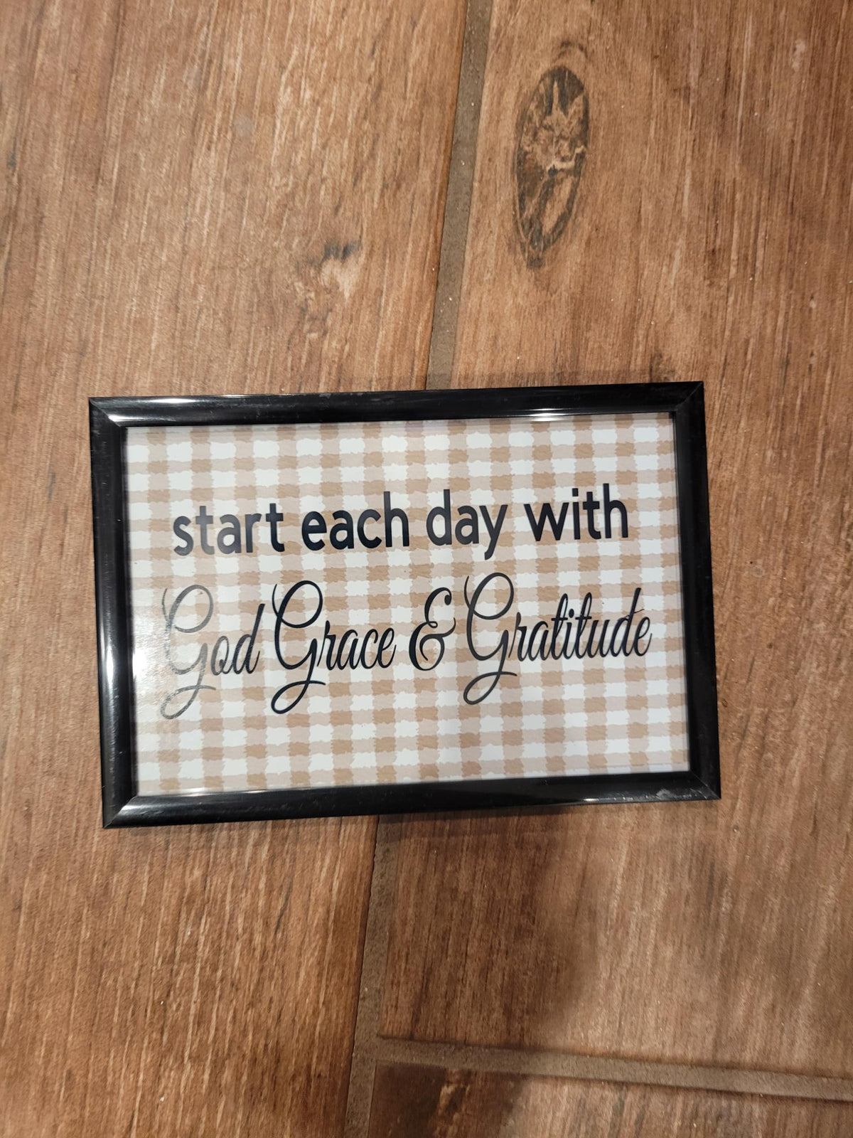 God Grace & Gratitude Sign | Farmhouse Wall Decor | Inspirational Christian Home Decor | Black Framed Rustic Sign