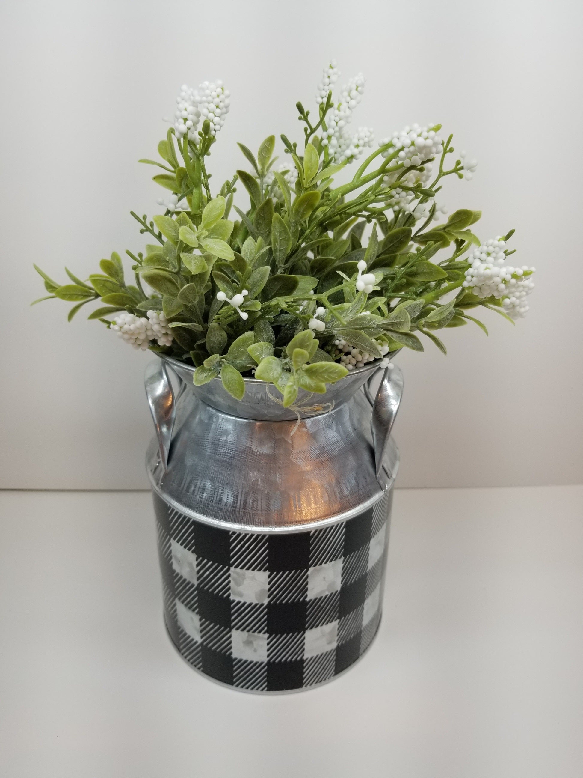 Galvanized Buffalo Check Milk Can Floral - Milk, Fill