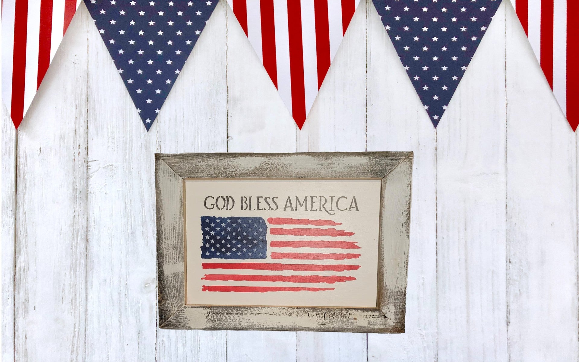 God Bless America Wood Frame - Wood, Barn