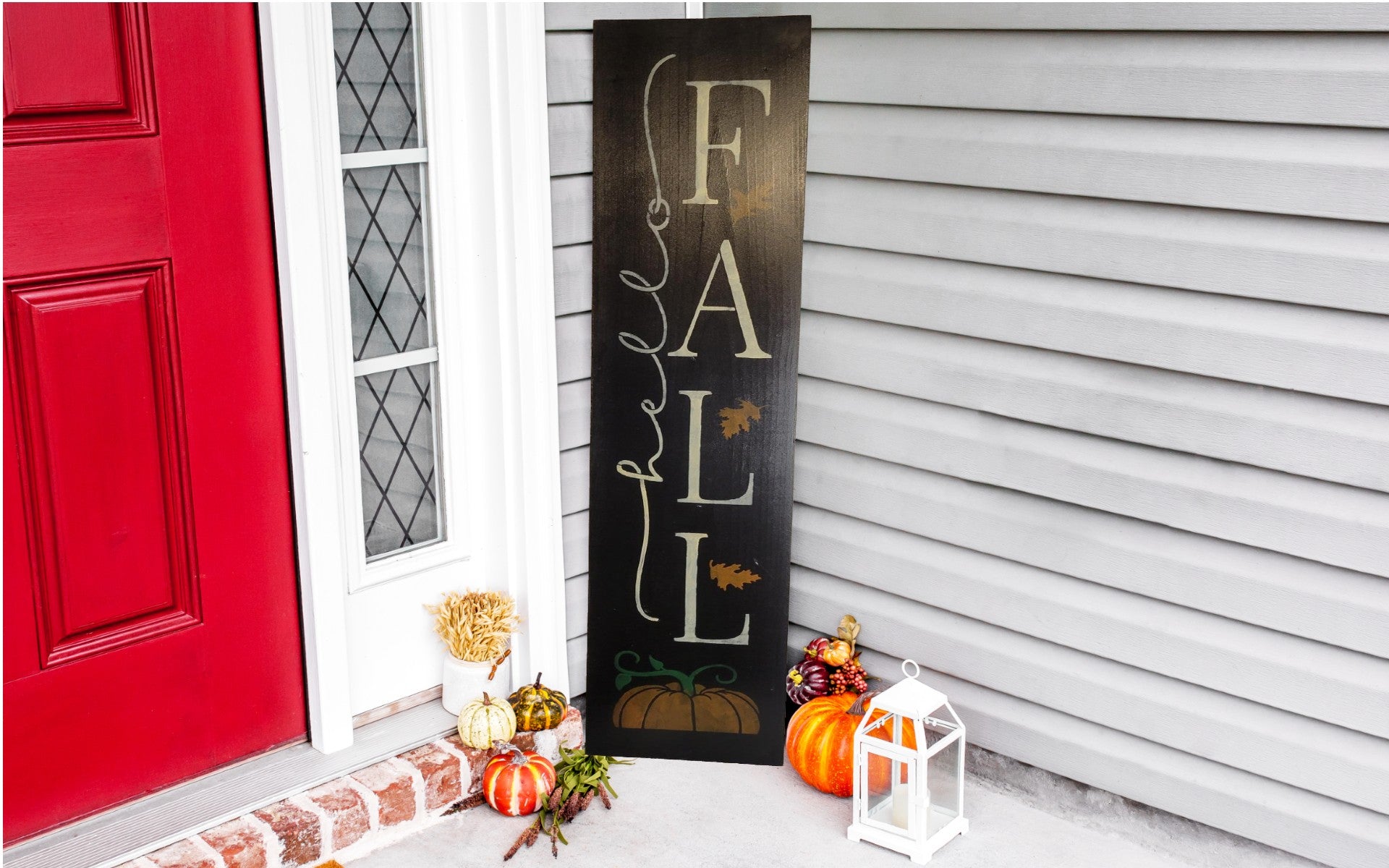 Hello Fall Vertical Sign - Sign, Handmade