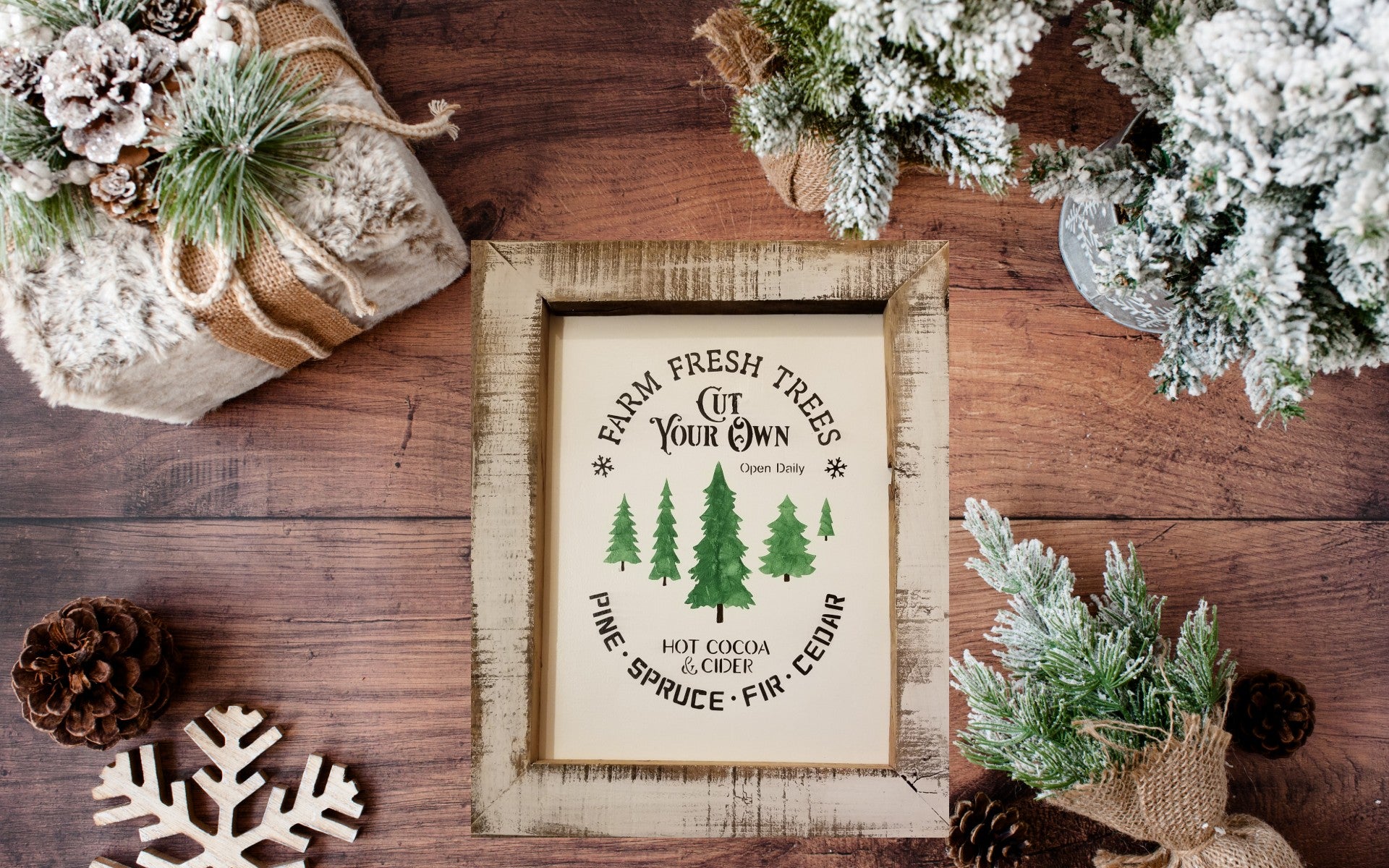Farm Fresh Tree Frame | Wood - Wood, White