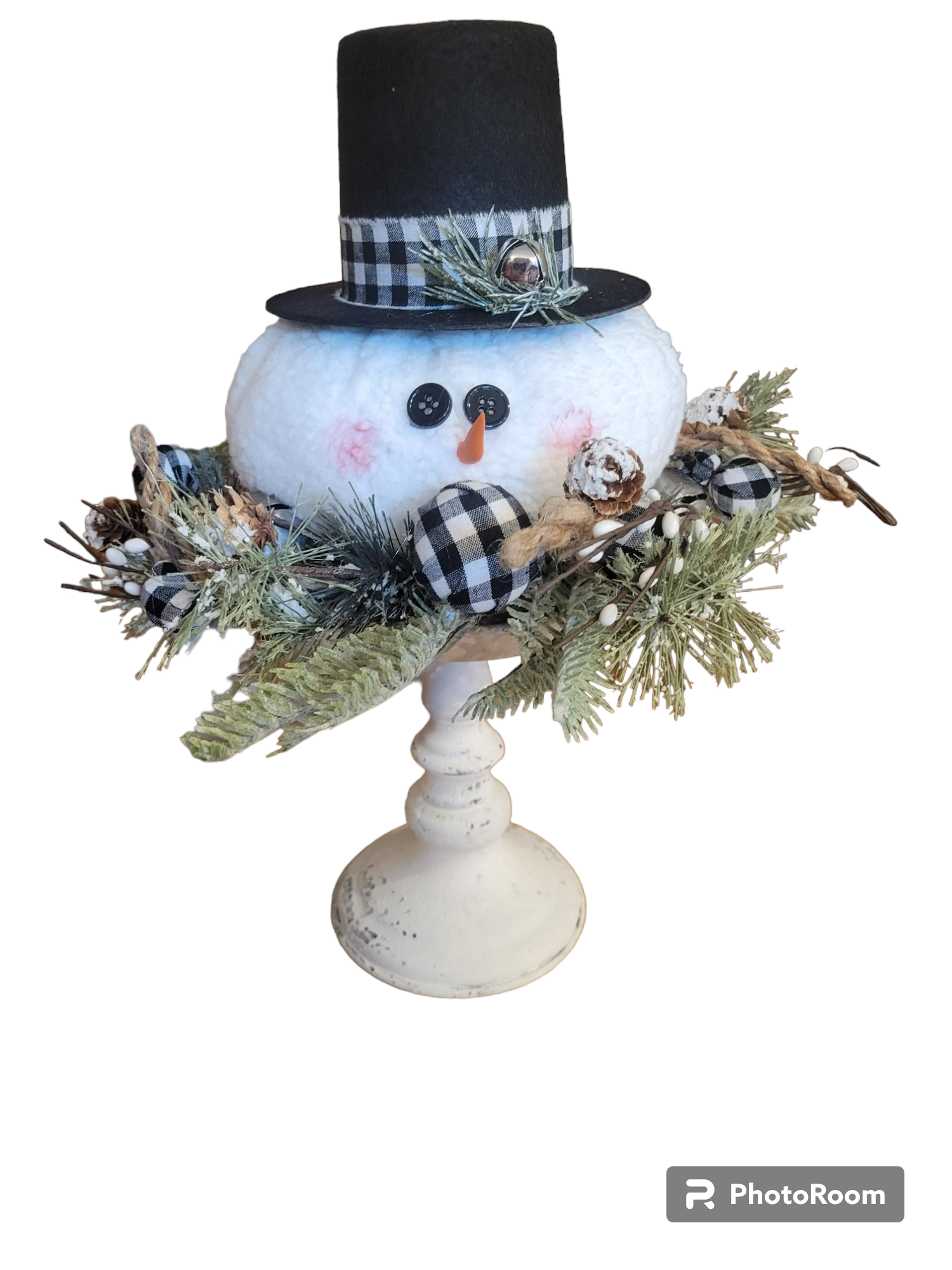 Snowman Head with Buffalo check ring | White - White, Snowman