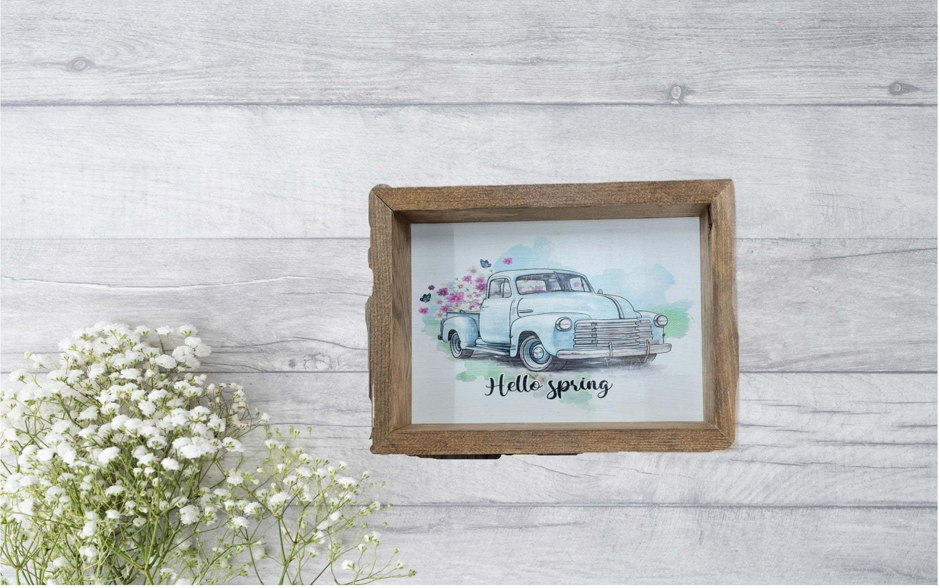 Blue Truck Happy Spring Sign - Spring, Handmade