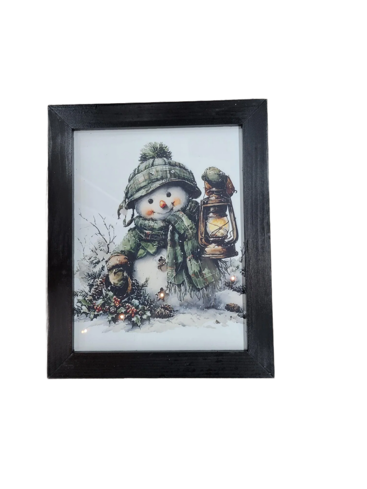 Framed Snowman Winter Wall Art with Lantern – Rustic Christmas Snowman Decor, Farmhouse Holiday Wall Hanging