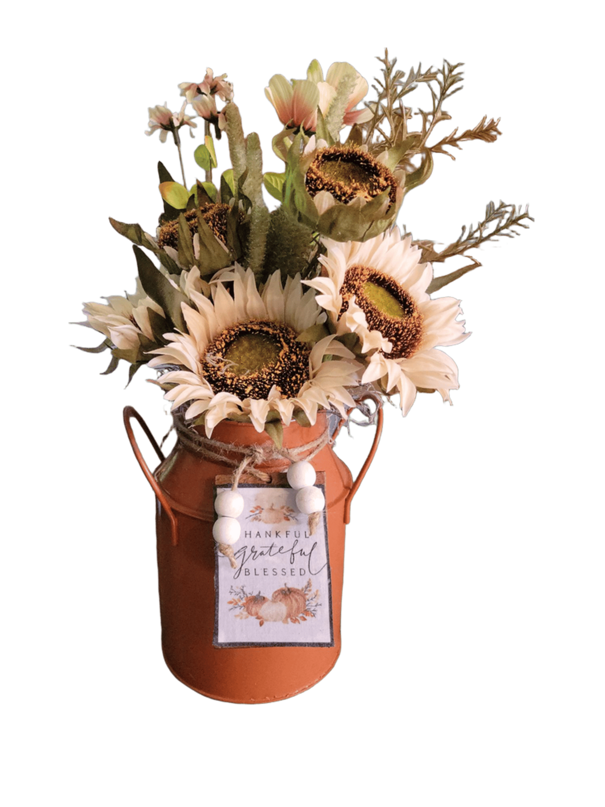 Fall Floral Milk Can Decor | Sunflower Autumn Arrangement | Grateful Blessed Farmhouse Decor | Rustic Fall Centerpiece | Thanksgiving Decor