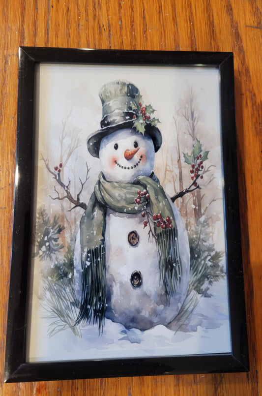 Framed Watercolor Snowman - Winter Charming Decor