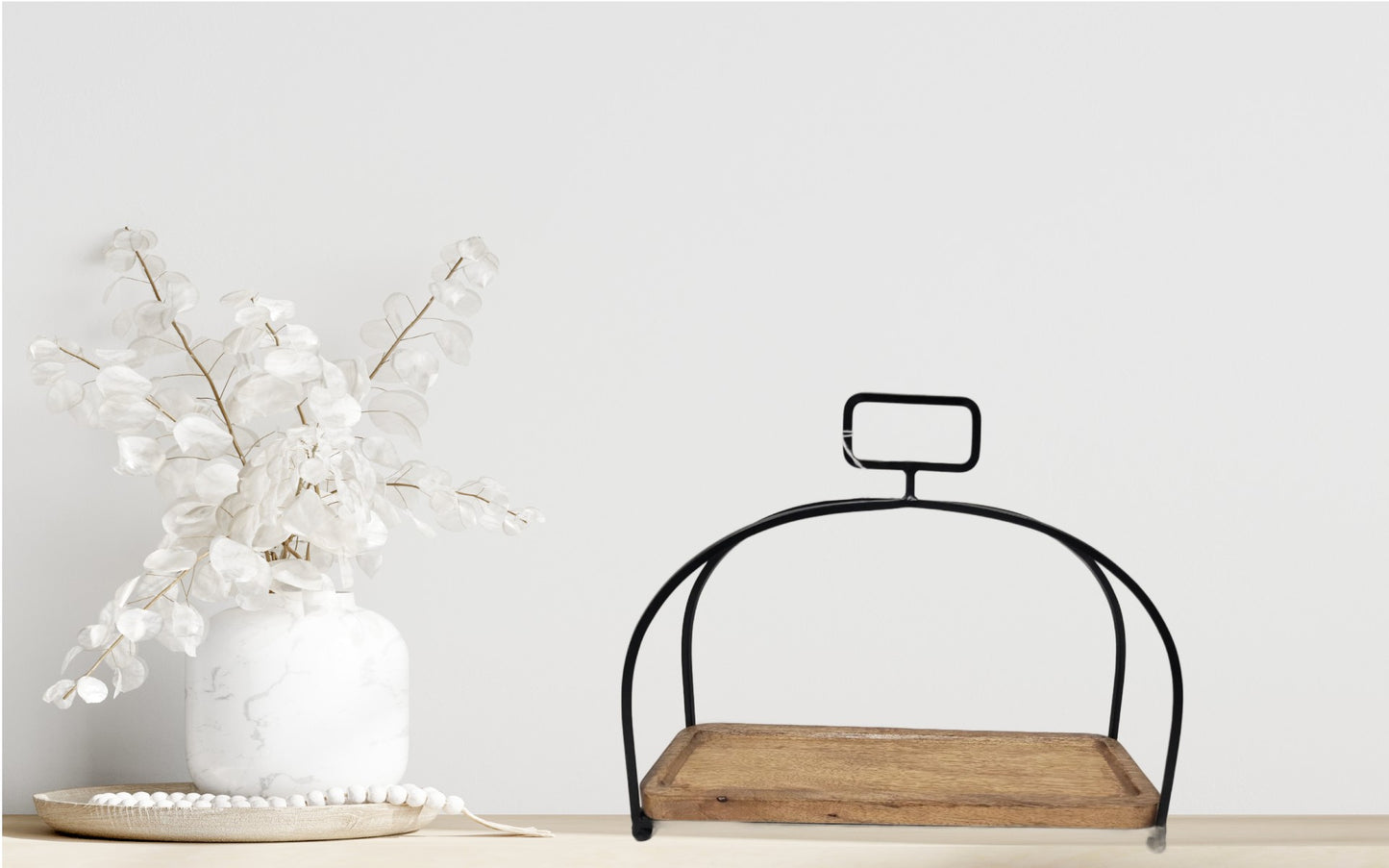 Rustic Wood Tray with Metal Handle Frame | Farmhouse Decorative Serving Tray | Kitchen Counter Decor | Coffee Bar Organizer
