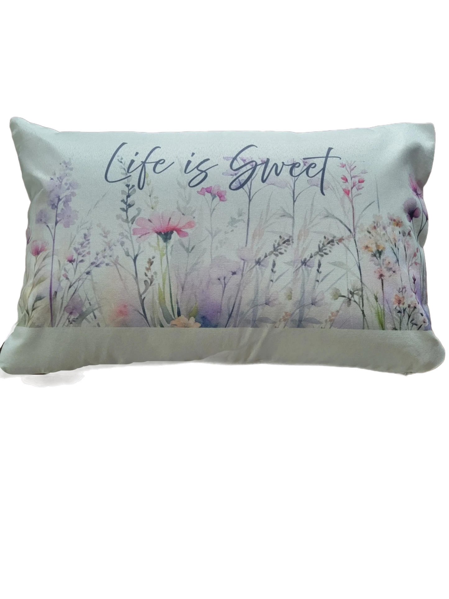 Life Is Sweet Floral Lumbar Pillow – Farmhouse Inspirational Throw Pillow Decor