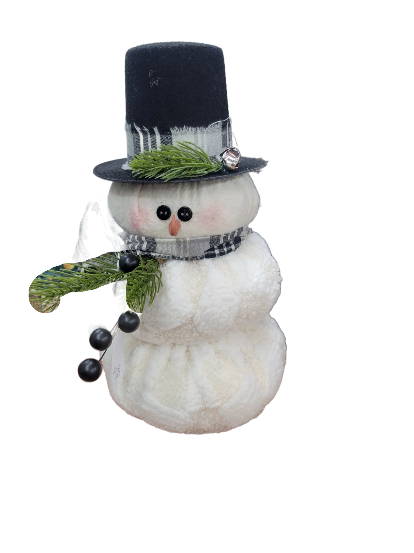 Plush Snowman Christmas Decor with Black Top Hat – Farmhouse Holiday Tabletop Decoration