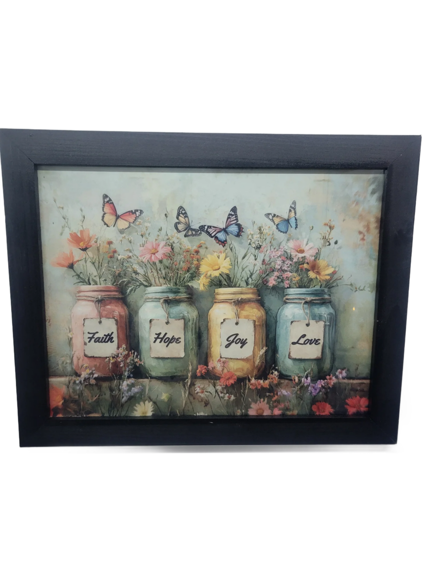 Mason Jar Flower Wall Art Faith Hope Joy Love | Country Farmhouse Home Decor