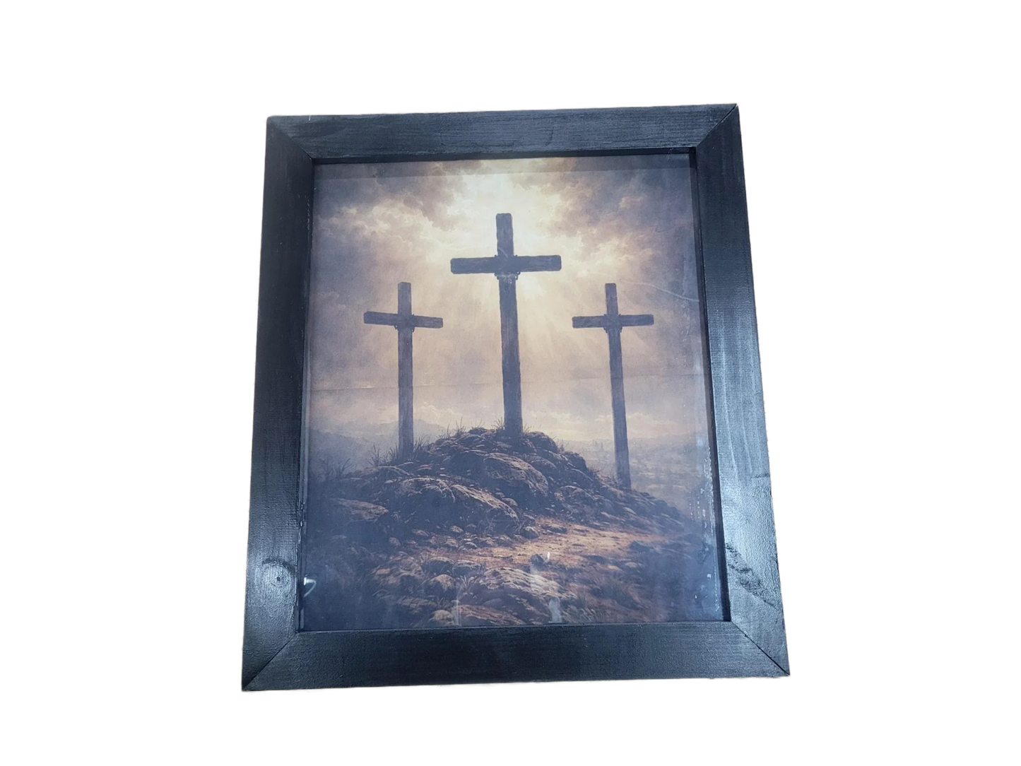 Three Crosses Wall Art – Framed Christian Decor, Golgotha Crosses Print, Religious Home Wall Decor