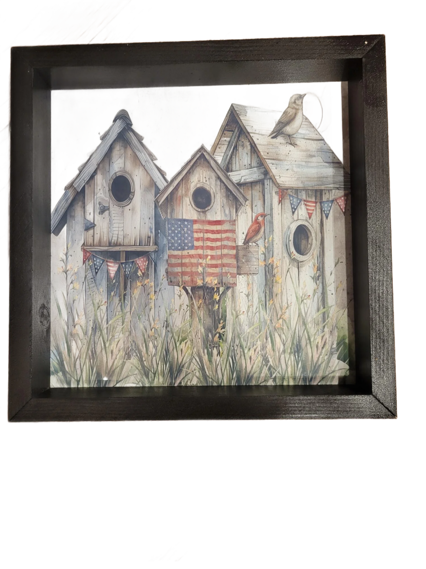 Rustic Patriotic Birdhouse Wall Art – Americana Farmhouse Decor