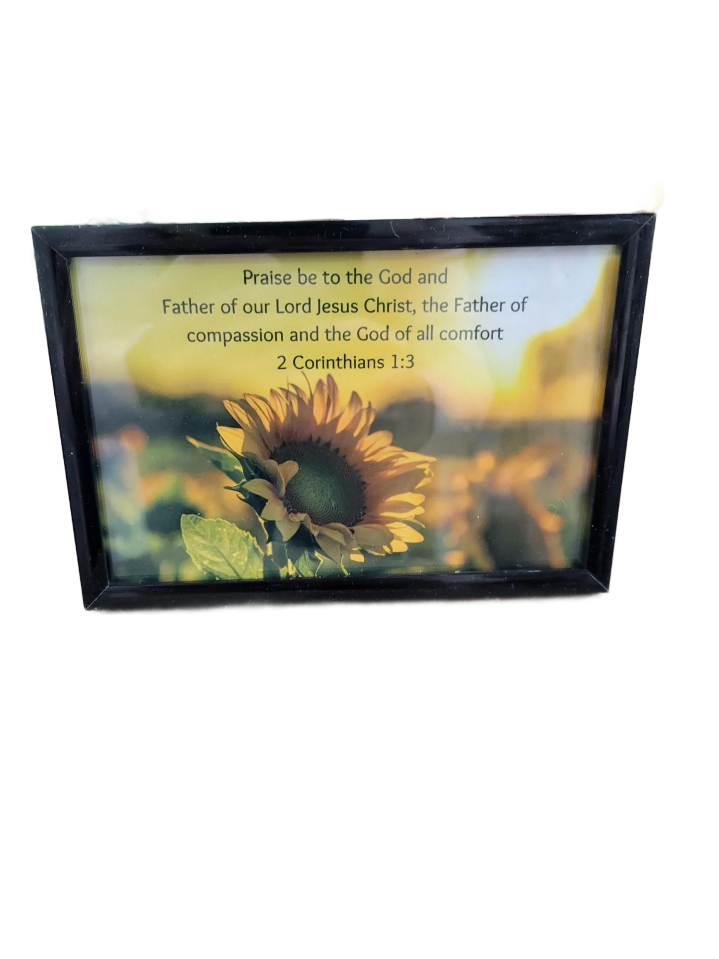Framed Sunflower Christian Art – 2 Corinthians 1:3 Bible Verse Decor, Faith Scripture Home Décor