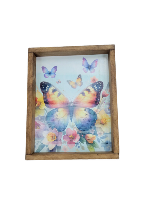 Colorful Butterfly Floral Wall Art | Rustic Farmhouse Butterfly Decor Sign