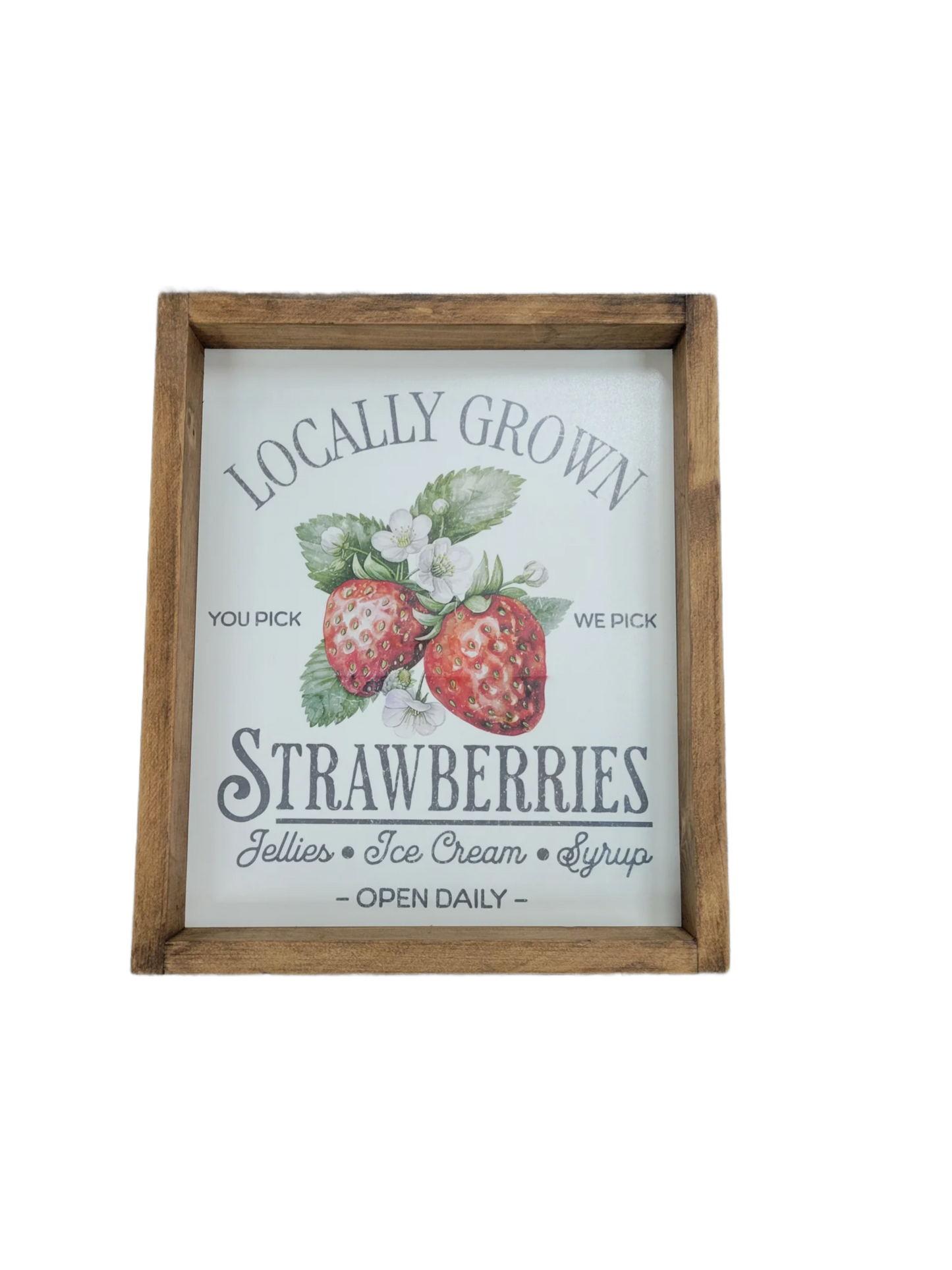 Locally Grown Strawberries Farmhouse Wall Sign | Rustic Strawberry Kitchen Decor