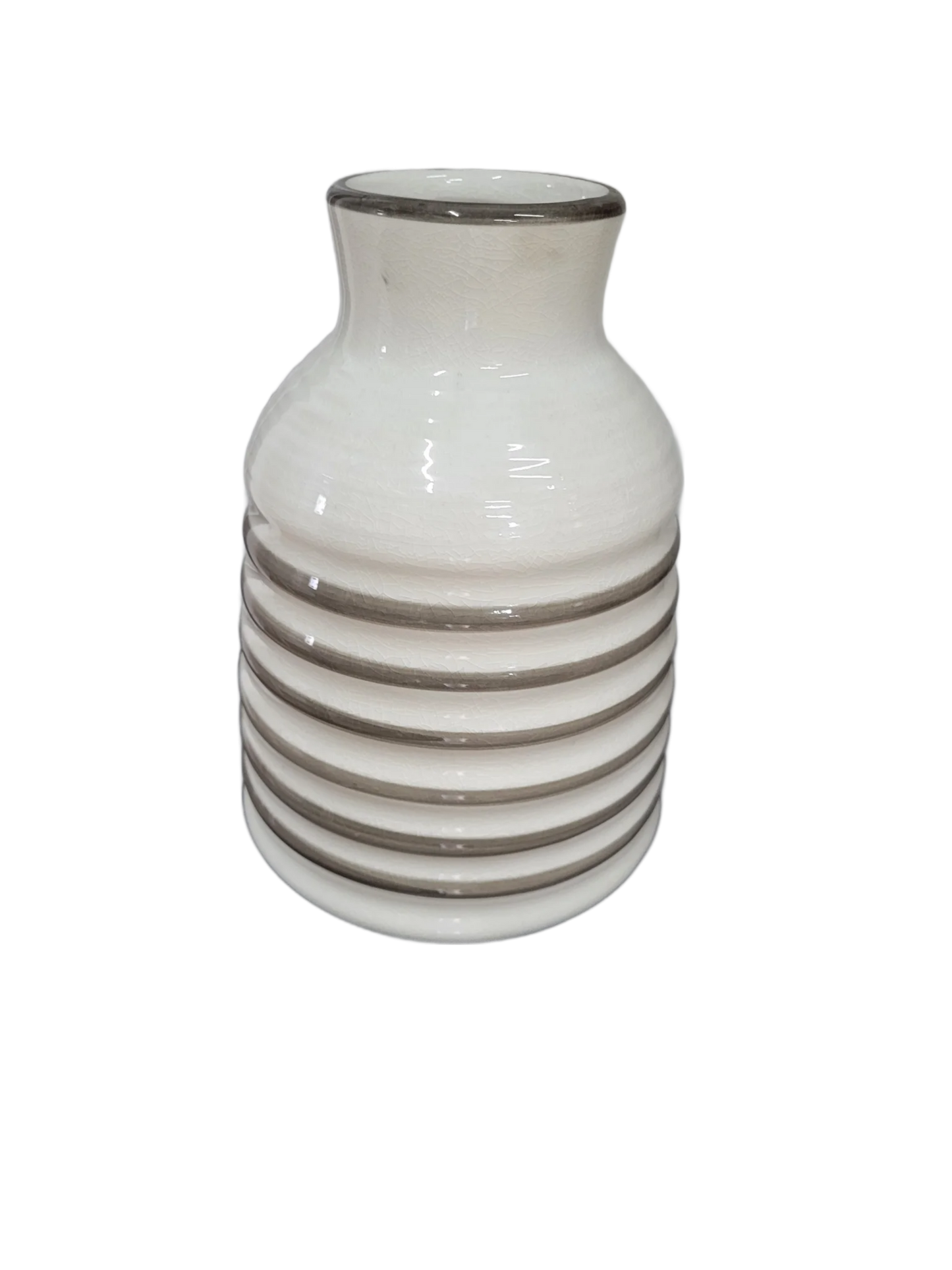 White Ceramic Vase with Ribbed Detail | Farmhouse Neutral Vase | Modern Rustic Home Decor | Minimalist Flower Vase