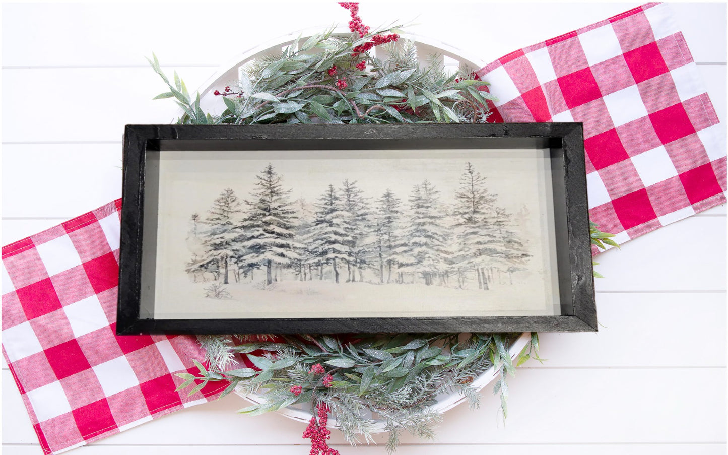 Winter Forest Landscape Framed Wall Art - Rustic Snowy Pine Scene