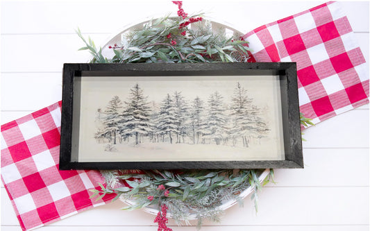 Winter Forest Landscape Framed Wall Art - Rustic Snowy Pine Scene