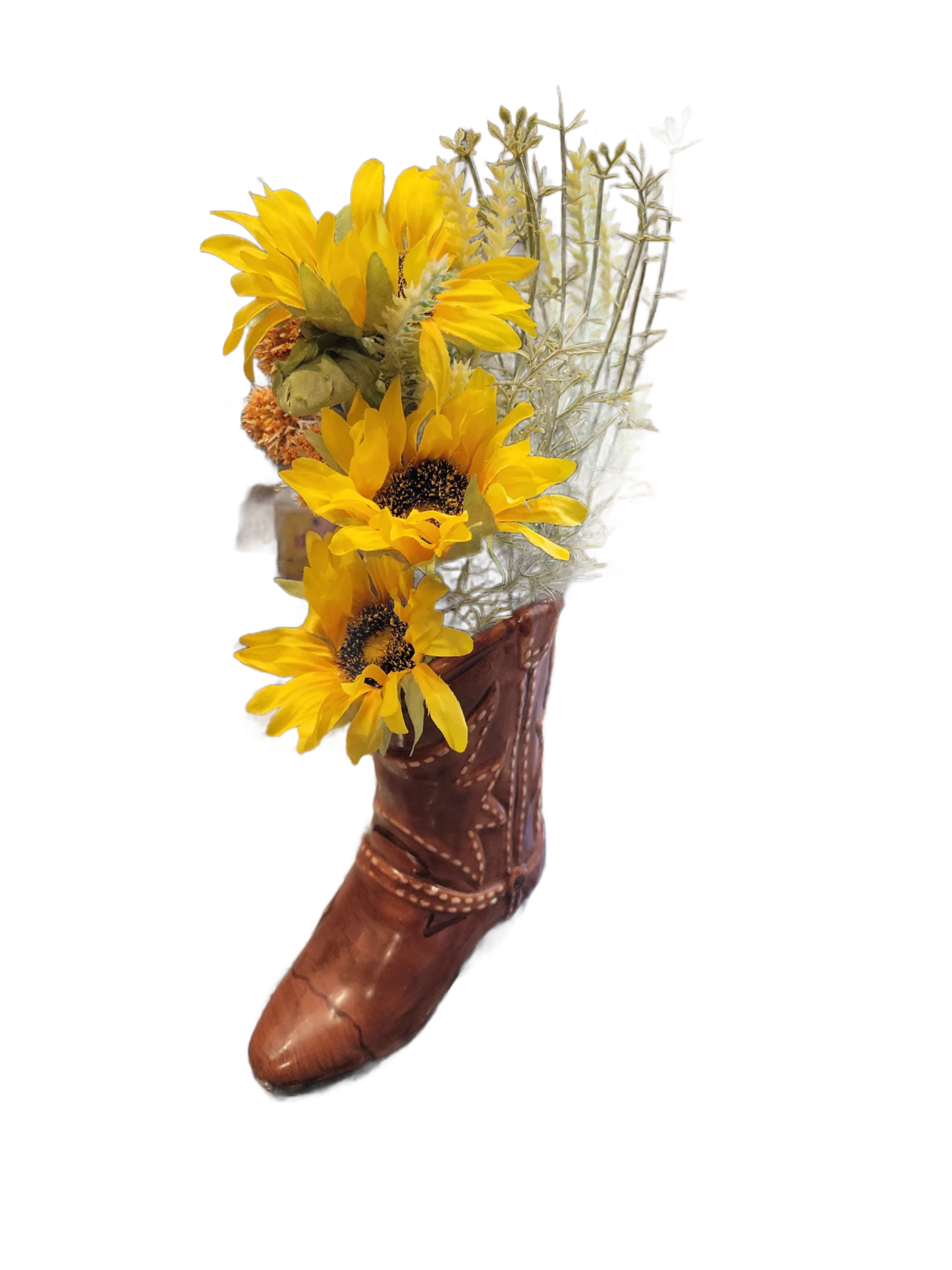 Rustic Sunflower Cowboy Boot Art – Western Country Floral Decor – Sunflower Bouquet in Leather Boot  – Southern Charm Farmhouse  – Cowboy Boot Vase